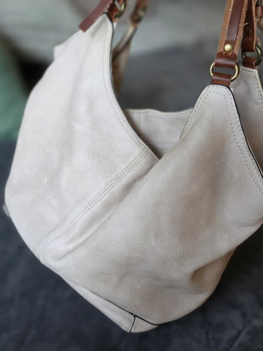 Silver Jeans Cream Faux Leather Shoulder Bag with Brown Straps
